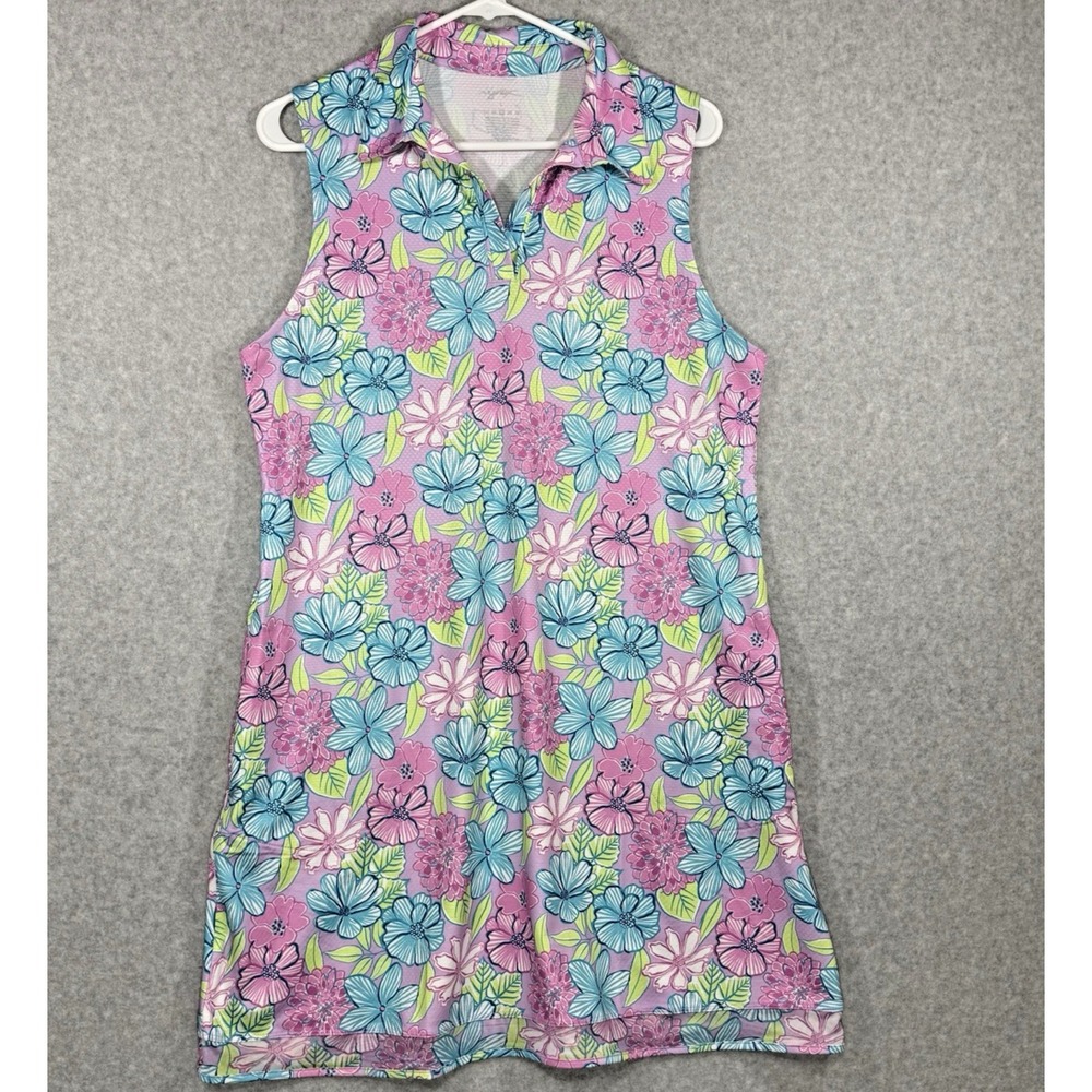 Gottex Dress Women's Size Large Golf Pickleball‎ Sleeveless Polo Floral Pockets